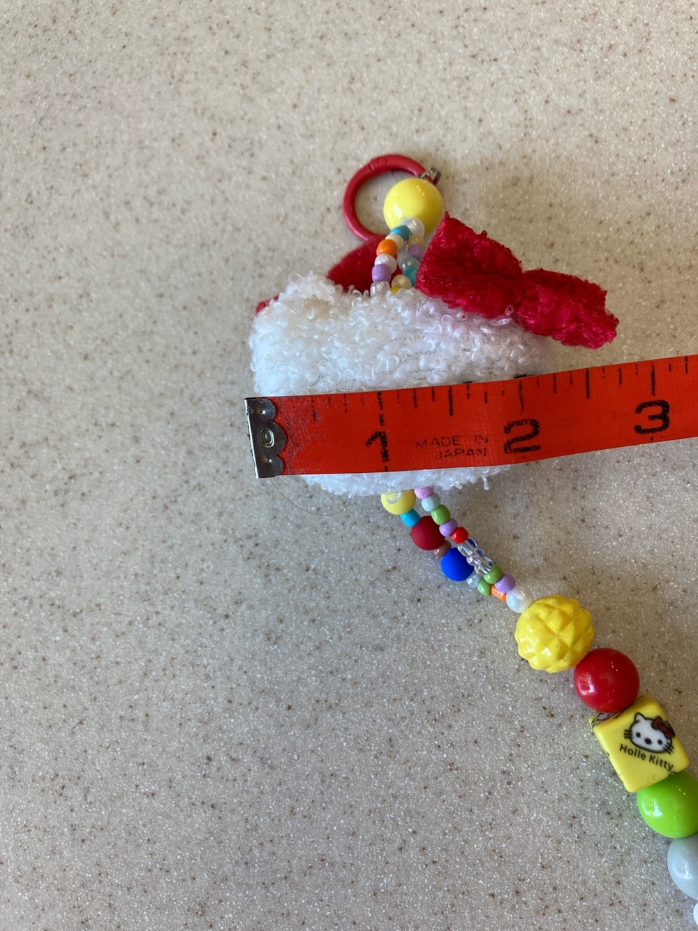 Hello Kitty White Plush Head Bag Charm with Red Bow and Multicolor Beads - Picture 9 of 9